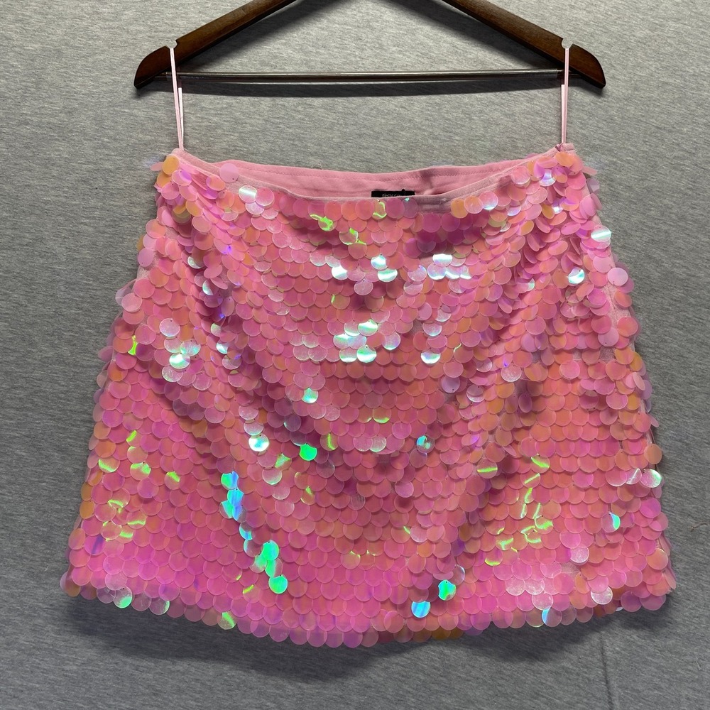 Nasty‎ Gal Mini Skirt Womens 10 Pibk Iridescent Sequin Side Zip Party Cocktail